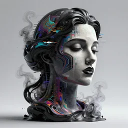 epic concept art. abstract female face silhouette mixing with black and color liquid fluid. abstract sculpture. pixel sorting, glitch art, art deco swirls. smoke simulation, vfx, cinema 4 d, tyflow. masterpiece, michelangelo. concept art, matte painting. greg rutkowski, wlop, victo ngai, kandinski