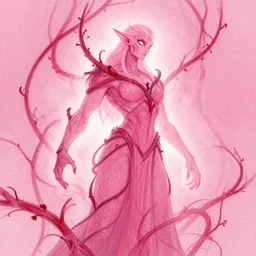 pink on red dead vines and human hybrid, sketch illustration, soft glow, disney concept art, backlit, intricate, indie studio, fantasy, rim lighting, pastel shades, powerful, emotional, powerful, epic composition, noise, texture, rule of thirds,