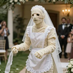 a mummified maid of honor at a wedding