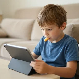 kid eating ipad