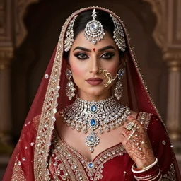 portrait of hindi princess with diamond jewelry, ornate, 8 k, gorgeous, intricate, detailed, glowing white accent lighting, dramatic lighting, octane render