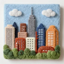 a needle felted city, needle felting art.