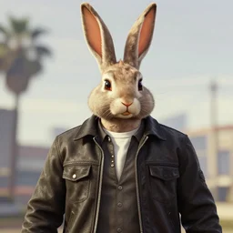 highly detailed portrait of a biker rabbit in gta v, stephen bliss, unreal engine, fantasy art by greg rutkowski, loish, rhads, ferdinand knab, makoto shinkai and lois van baarle, ilya kuvshinov, rossdraws, tom bagshaw, global illumination, radiant light, detailed and intricate environment