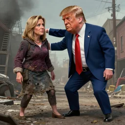 fantasy art 4 k ultra detailed photo caricature of trump crushing liz cheney whois a homeless dirty diseased skid row poor under foot