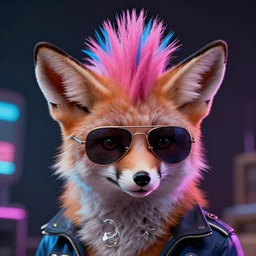 fennec fox, pink and blue mohawk hairstyle, furry, aviator sunglasses, synthwave style, artstation, detailed, award winning, dramatic lighting, miami vice