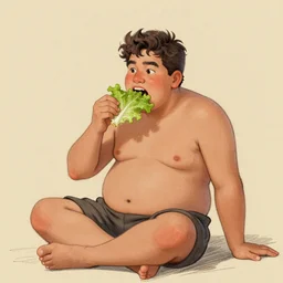 a sketch drawing, fat boy eating lettuce by gabo mendoza, trending on artstation