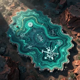 malachite slab in the style of kentaro miura aquatic horror shape diablo canyon aerial medical diagram