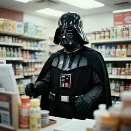 film still of Darth Vader working as a clerk in a convenience store in the new Clerks movie 1994