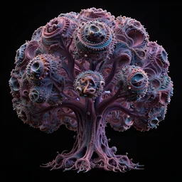 3d fractal wallpaper by Escher and zdzisław beksiński, magic tree!!!!!!!!!!!!!!!!!!!!!, dmt, tripy, psychedelic, mandelbulb 3d, digital art, high details, depth of field, hard lighting, trending on artstation, deviantart, octane render, HD, 8k, low light, black background