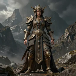turbulence filter ,visionary, costume design made by complexity, sophisticated composition, old masters light composition, procedurally generated, drama character posing for concept art, dramatic mountains behind, substance designer, PBR, HD, Ultra detailed, hyperrealistic, megascans, volumetric light, concept by master artist, made in paint tool SAI2, trending pixiv aesthetic face