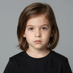 a middle shot studio portrait of a 2 2 yo man. shoulder length long brown hair, caucasian, brown eyes, roman nose, big lips, shaved, black t - shirt, 3 5 mm, award winning photo.