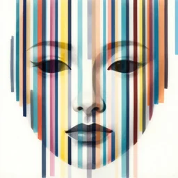an abstract face made from narrow colorful vertical bars