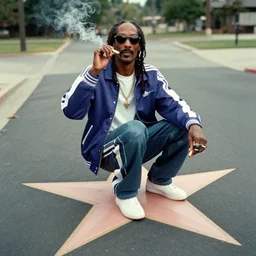 photograph of snoop dog smoking a joint while riding a shooting star, filmic, cinematographic