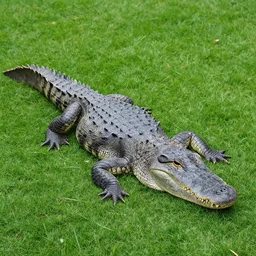 “ photo of a very very very flat alligator on a lawn ”