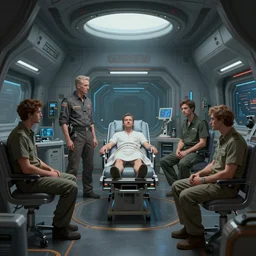 Sci-Fi sick bay, art by Neil Roberts and Marc Lee and Vladimir Krisetskiy and Donato Giancola and Craig Mullins, digital art, trending on artstation
