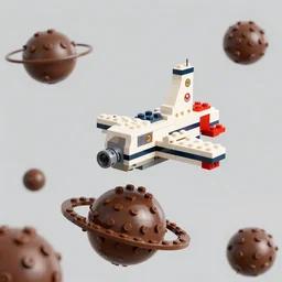 a Lego spaceship arrives at chocolate planet -6
