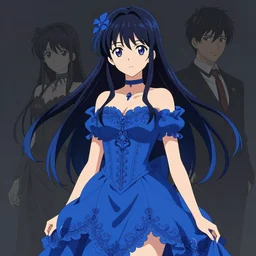 anime girl wearing a brilliant royal blue dress, intricate detail, digital portrait by artgerm and makoto shinkai, android jones and huifeng huang, artstation