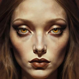 close up sci - fi hippie poster art simon stalenhag eldritch eyes, taupe demon skin, elegant, highly detailed, centered, digital painting, concept art, smooth, sharp focus, illustration, artgerm, tomasz alen kopera, peter mohrbacher, donato giancola, joseph christian leyendecker, wlop, frank frazetta