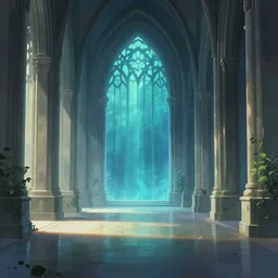anime background clean neat clarity professional visual development set design, large gothic hall, sparse plants, dim painterly lighting volumetric aquatics, impasto, trending on pixiv