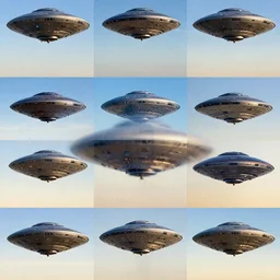 a color photo collage of ufos that has been photocopied over and over again until it is degraded, generation loss