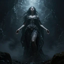stunning otherworldly goddess of beauty rising from the void, dark and mysterious, stopped in time, atmospheric, ominous, eerie, cinematic, Epic, 8k, 4k, ultra detail, ultra realistic, rendered by awesomeness
