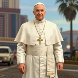 the pope as a game character in gta 5, game graphics, game screenshot, in the style of rockstar advanced game engine