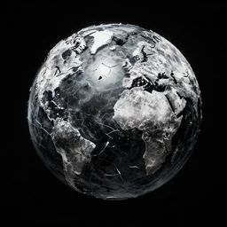 shattered earth, black background, science fiction art