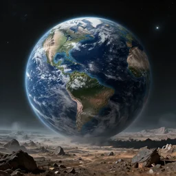 uninhabitable dystopian planet earth after world war 3 from space, wasteland, dark future,