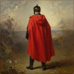 ww 1 general wearing a long red heroic cape on his back, oil on canvas