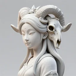 3 d slvic goddess half - turn portrait with long hair with ram skull. beautiful intricately detailed japanese crow kitsune mask and clasical japanese kimono. betta fish, jellyfish phoenix, bio luminescent, plasma, ice, water, wind, creature, artwork by tooth wu and wlop and beeple and greg rutkowski