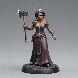 80mm resin detailed Miniature of a Hattie McDaniel, Angry, Queen of warrior, battle axe, on textured base ;Miniature product Photo, 4K, Full body