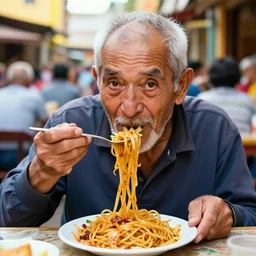 amazing beautiful photo of an old man enjoying a delicious mean. vibrant in colors, very funny, personal, positive, visually pleasing and have a human element and a sense of community. high resolution. high quality. hq hd.