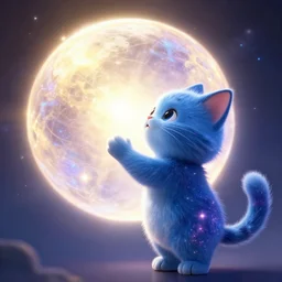 A cute anthropomorphic blue cat man with sparkling galaxy fur worshipping a massive sphere that is brightly glowing with heavenly light, beautiful lighting, highly detailed digital art.