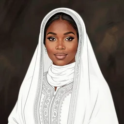 elegant Sudanese lady, line art, Alex Ross