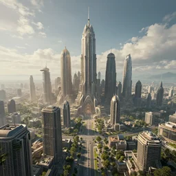majestic ground level view of an alien mega city