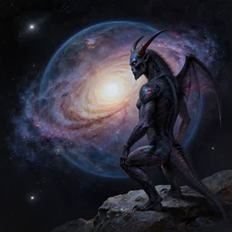 demon in the galaxy looking at the planet made by zdzislaw beksinsk i - n 6