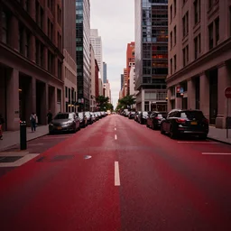 a city street where the only color visible is red