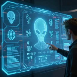 alien glyphs on futuristic holographic control panel by tyler edlin, well designed software user interface for movie, great composition and information design, vfx, concept art, cinematic, trending on artstation, 4 k