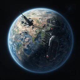 A professional digital painting of cybertron planet seen from orbit, by Greg Rutkowski and James Gurney, trending on Artstation, sci-fi, cyberpunk, futuristic, ultra detail, cybernetic planet,