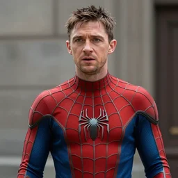 film still of younger tom hardy as spiderman, 4k, photorealistic, hd, no mask