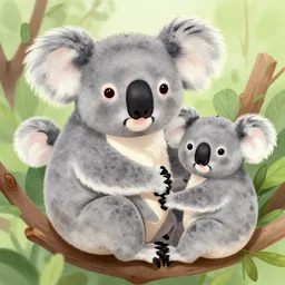 an illustration of koala family, cute, beautiful detailed
