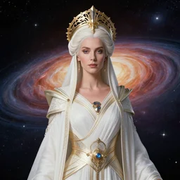 portrait of the powerful empress of the solar system in the style of anna dittmann and in the style of gerald brom. glowing, ornate and intricate linework, stunning, dynamic lighting, ultrafine and hyperdetailed.