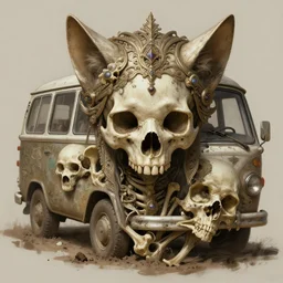 stunning kittenbus as goddess of skull portrait, skull, bones, dirt, fantasy, intricate, elegant, highly detailed, digital painting, artstation, concept art, smooth, sharp focus, illustration, art by afshar petros and krenz cushart and artem demura