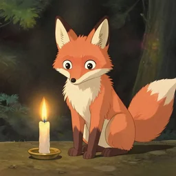 a fox with a candle by studio ghibli