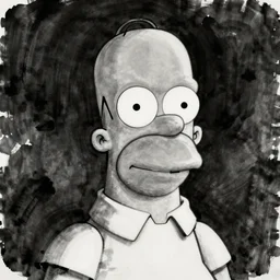 portrait of homer simpson, high resolution, hyper realistic, sumi - e black and white style