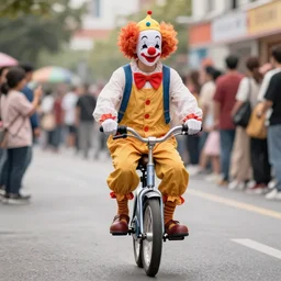 clown riding on tiny unicycle