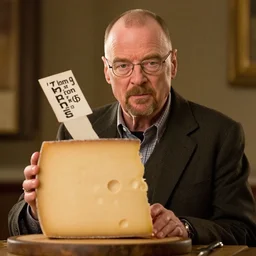 walter white with a price of cheese for a head cheese for a head, cinematic photography, trending on artstation, -
