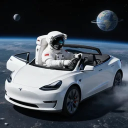 astronaut driving a tesla convertible in space moebius