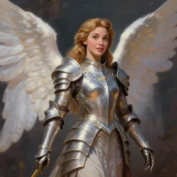 beautiful realistic oil painting of esmeralda disney in angelic armor, high fantasy, dungeons and dragon artwork, realism, cinematic lighting