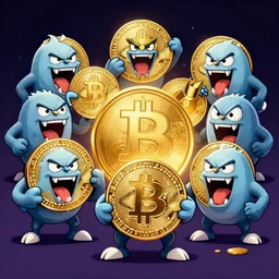 photo of rabid anthropomorphic cryptocurrencies charging, 8 k uhd